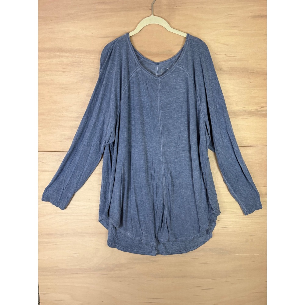 Livi Active Women Blue Long Sleeve V-Neck Flowy Tunic Top Size 22/24 Plus